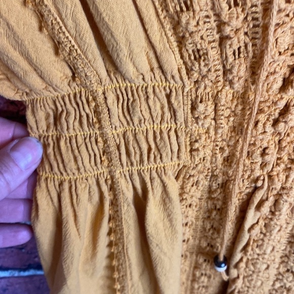 Bohemian Mustard Yellow Midi Embroidered Short Sleeve Dress Size XS - Picture 15 of 16